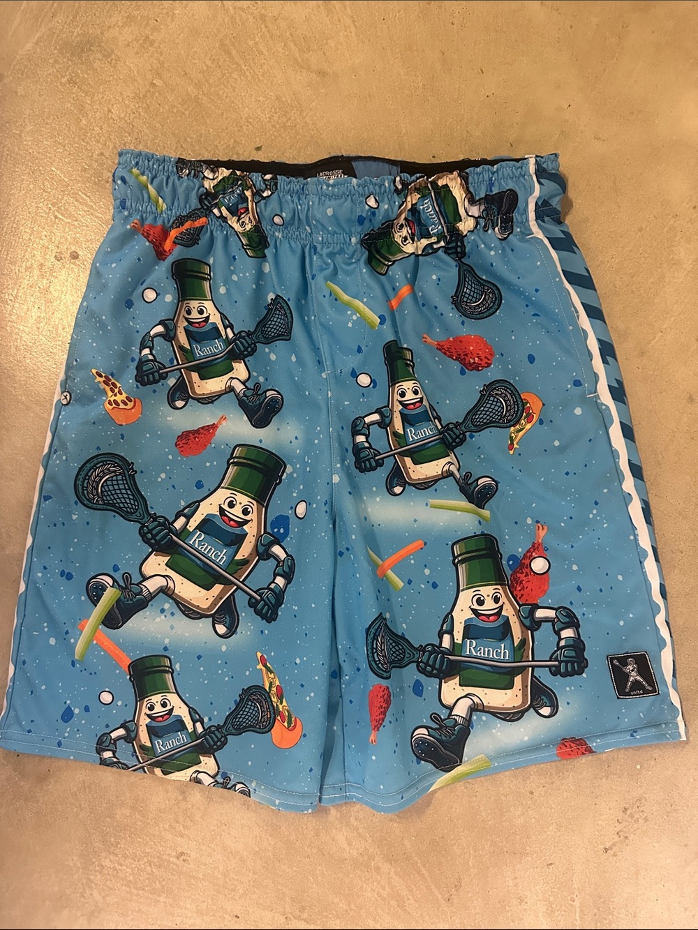 Kids Ranch Bottle Print Lacrosse Shorts - Blue - YXL